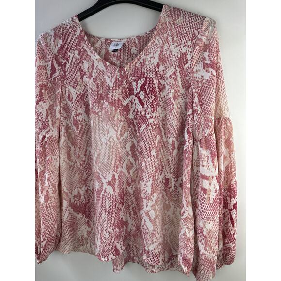 Cabi Bethany Snake Print Blouse Pink White Long Blouson Sleeve 5708 Women Large - Picture 6 of 11